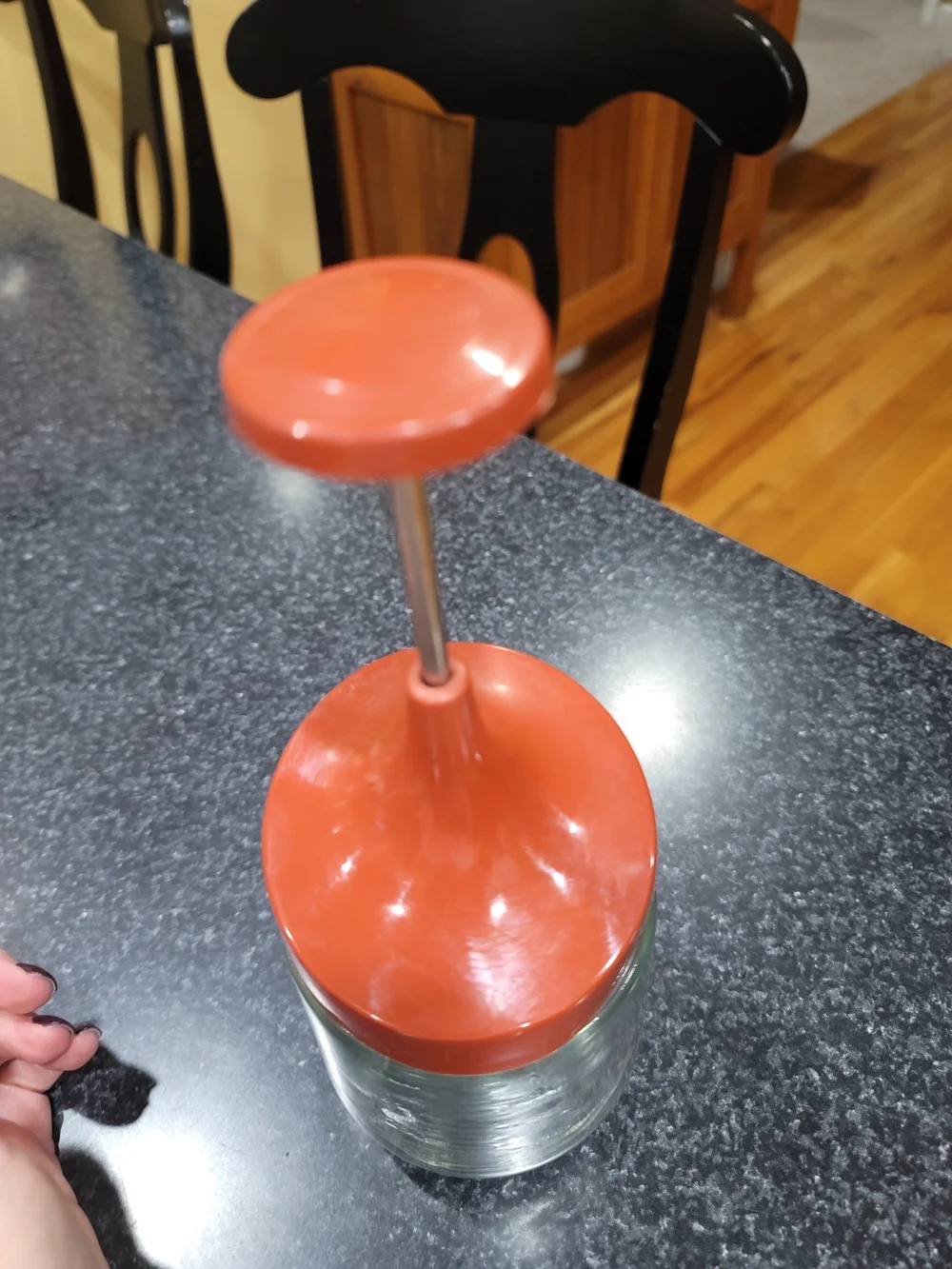 Vintage Gemco Manual Push Food Chopper w/ 400 ml Glass Jar, Orange Lid, Clear
